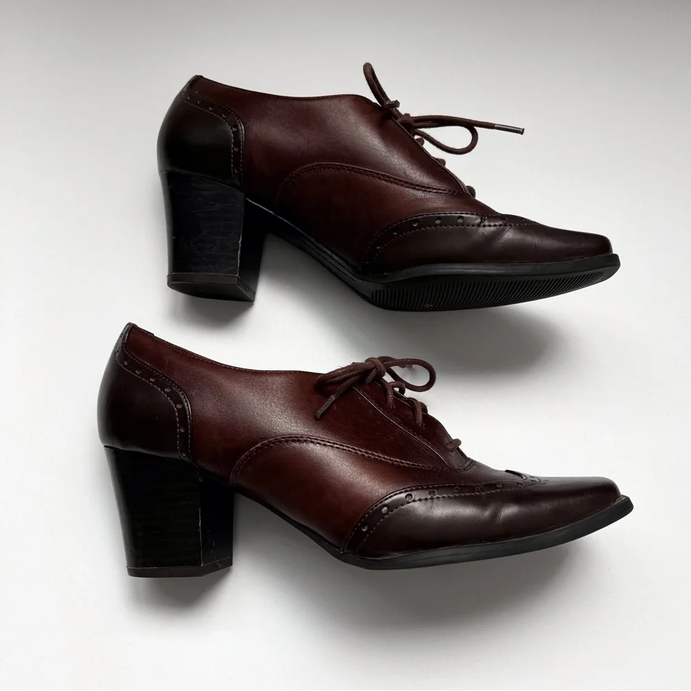 Naturalizer Safara Brown Heel Oxford Lace Up Loafer Bootie Academia Women’s 8 - Picture 7 of 12